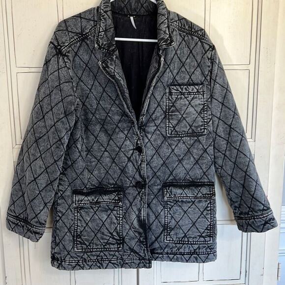 YFB Young Fabulous & Broke size medium quilted denim stonewashed jacket black - Picture 2 of 5